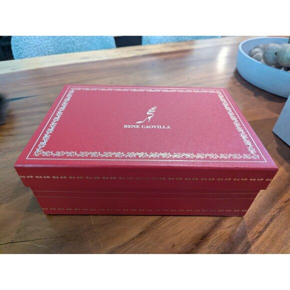 Rene Caovilla Red Embossed Shoe Box W/ Gold Accents Made In Italy Decorative Sto - Picture 11 of 15